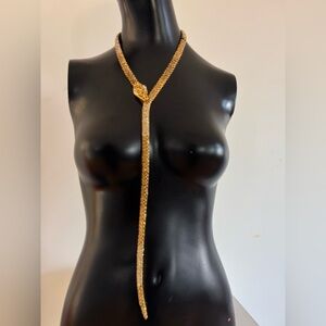 Valentino Garavani crystal snake serpent necklace Gold tone metal and crystal